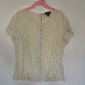 "Bebe" Y2K Beutiful Lace Blouse Beige Size L Zipper On The Back cottagecore